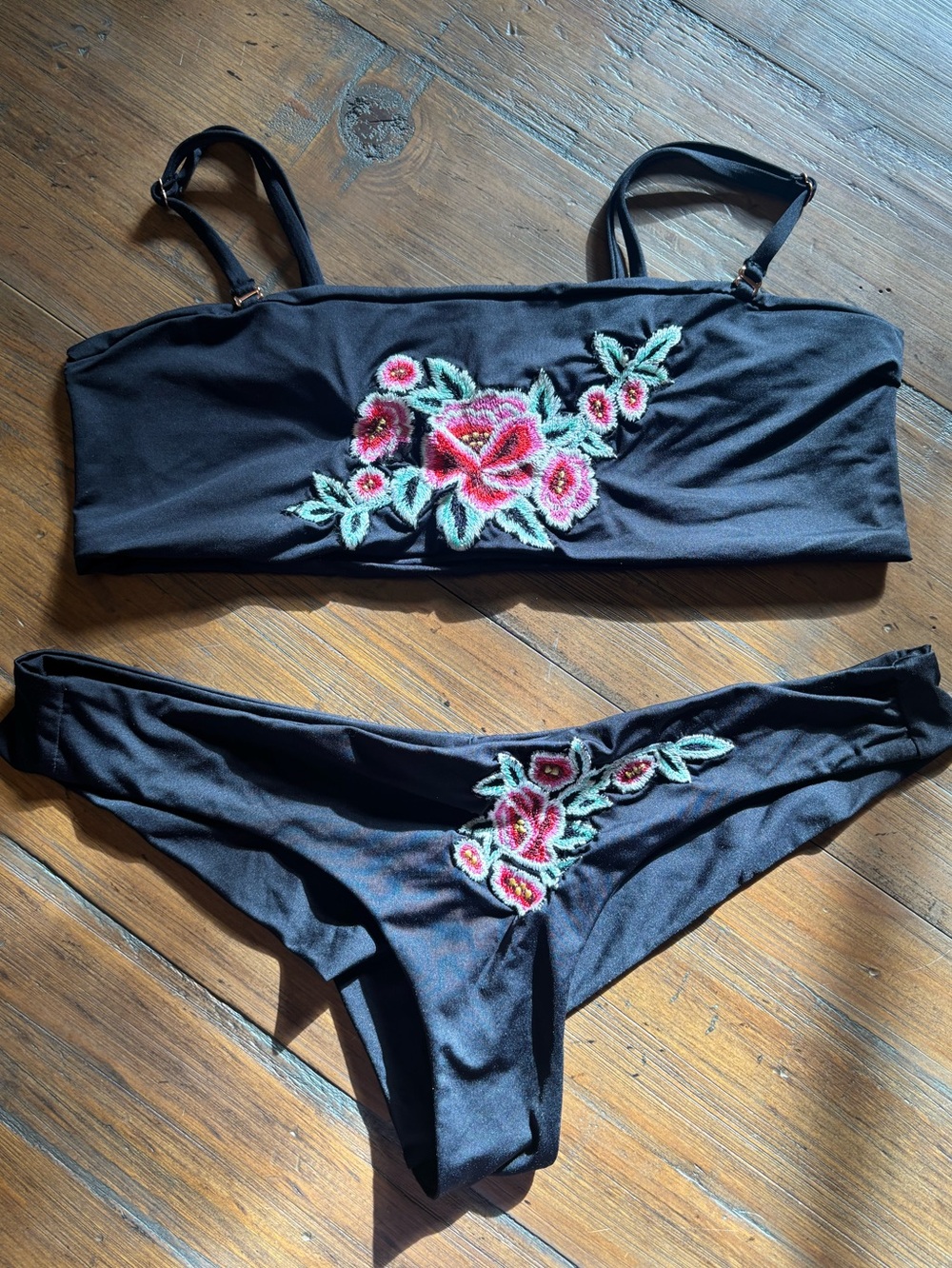 Frankie’s bikinis black embroidered bikini set